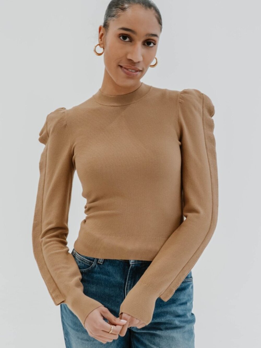 NWT MAX MARA GENERO BROWN KNIT RUFFLE SLEEVE TOP